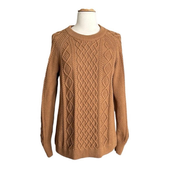 J. CREW Cable Knit Sweater Cotton Fisherman Chunky Tan, Size Small - Picture 15 of 15